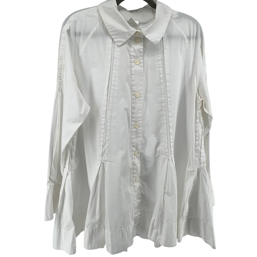 Luna Luz Vintage White Pintuck Box Pleat Blouse XL Bell Cuffs Lagenlook Shirt